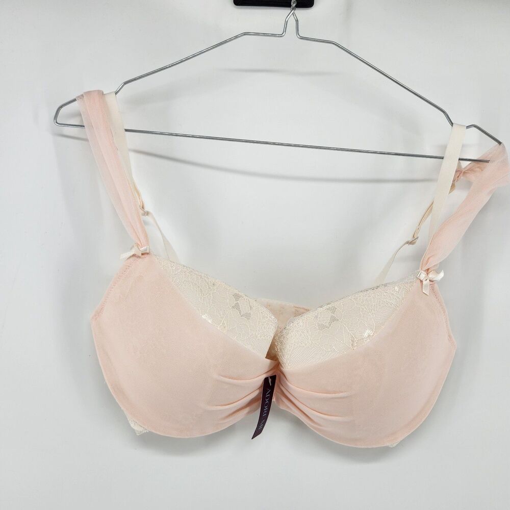 Adore Me Women's 32DDD Peach White Clairabelle Push Up Bra NWT